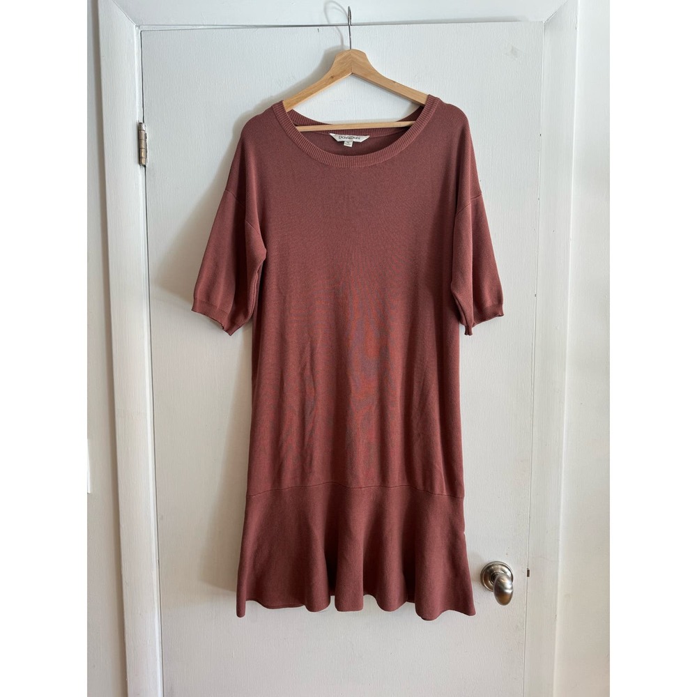 Davi & Dani mini dress mauve peplum hem drop short sleeve crew neck drapey M/L